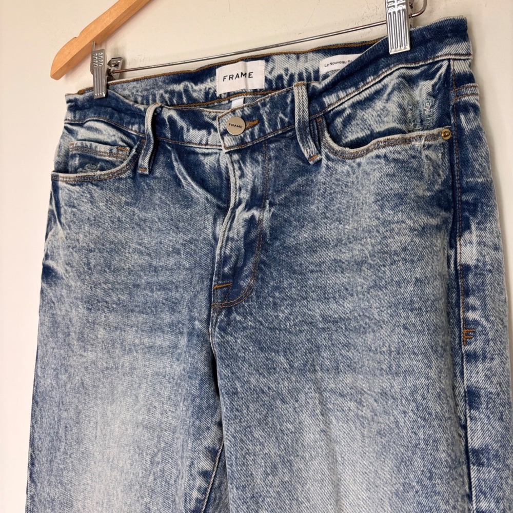 Frame‎ Le Nouveau Straight Leg Acid Wash Denim Jeans Raw Hem 1980s Size 30 - Picture 4 of 7